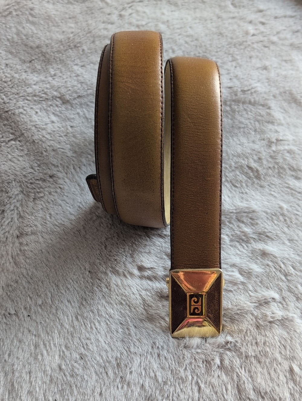 Pierre Cardin Tan Leather Belt with Gold Logo Buckle